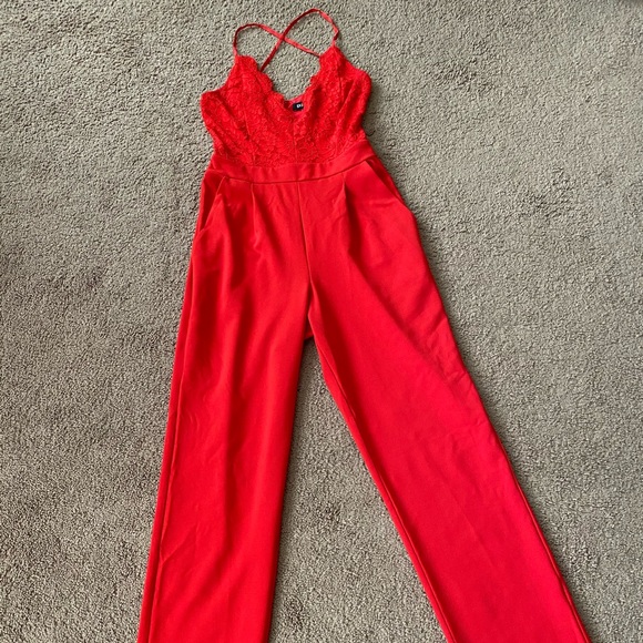 Express Pants - Red Lace Top Jumper